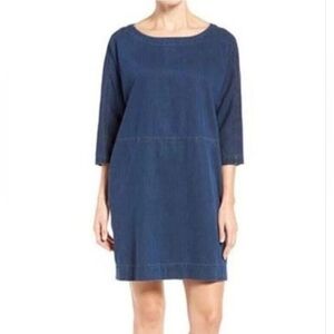 Eileen Fisher Denim Chambray Tencel Boxy Lagenlook Shift‎ Dress Size Medium